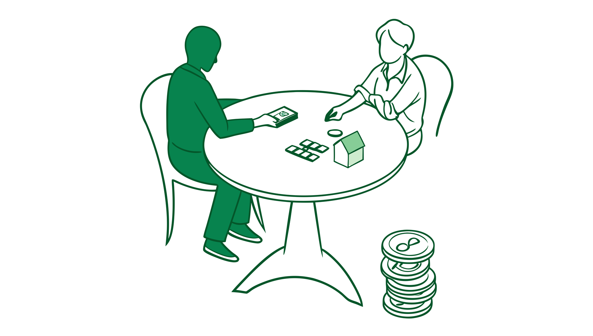 Stylized illustration of a healthcare M&A advisory roundtable for pediatric physical therapy practices, showing silhouetted figures discussing financial assets and practice facilities, with symbolic hands representing pediatric care. SovDoc facilitates medical practice mergers and acquisitions in specialized healthcare sectors.