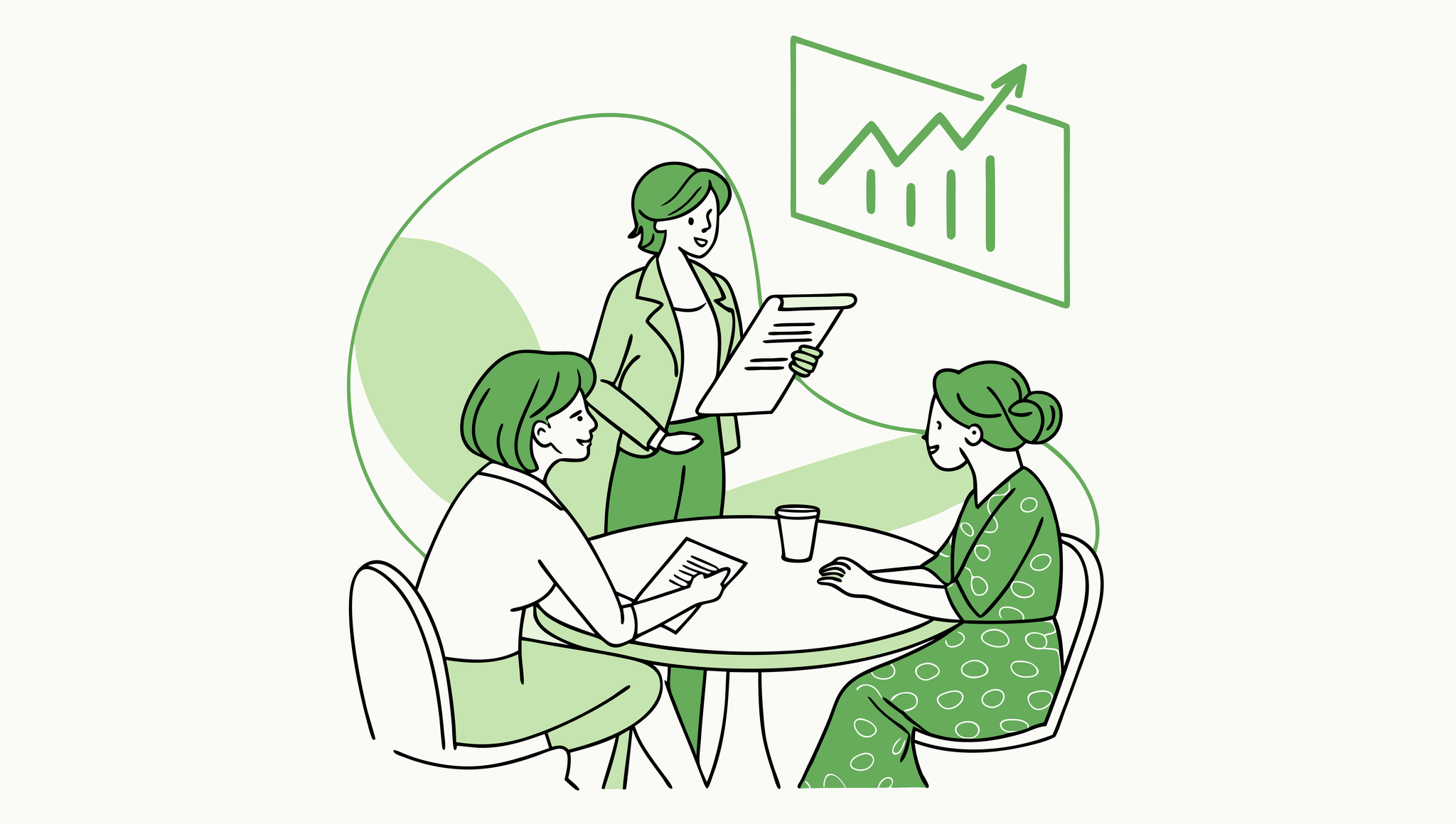 SovDoc healthcare M&A advisors discussing memory care center acquisition strategies around a conference table with financial growth projections, illustrating professional consultation for medical practice mergers in the senior care sector.