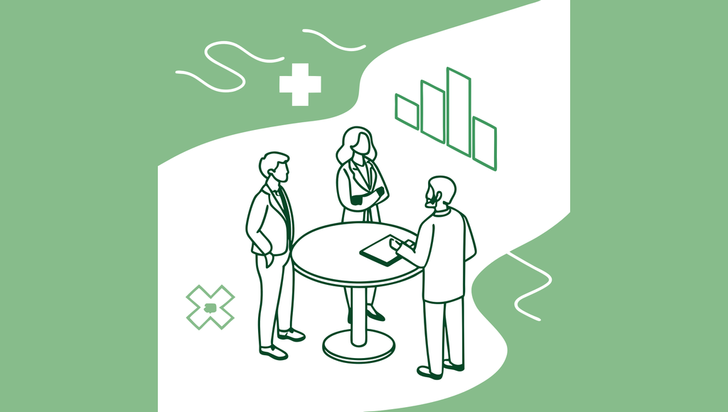 SovDoc healthcare advisory illustration depicting compliance lawyers discussing ENT medical practice mergers and acquisitions, representing specialized healthcare M&A legal consultation.
