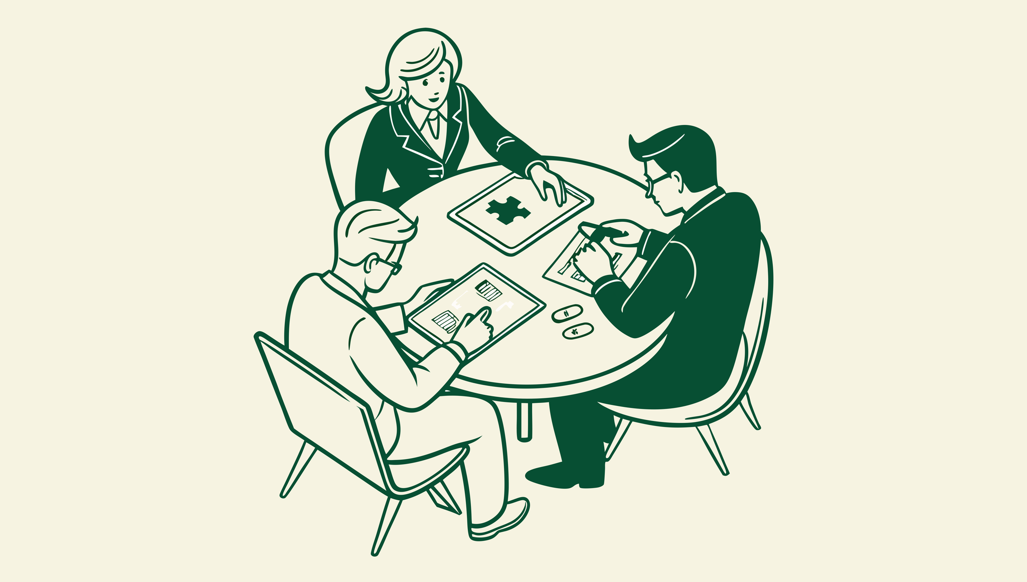 SovDoc healthcare M&A roundtable discussion with compliance lawyers specializing in palliative care practice mergers and acquisitions, reviewing regulatory documentation and healthcare compliance diagrams.