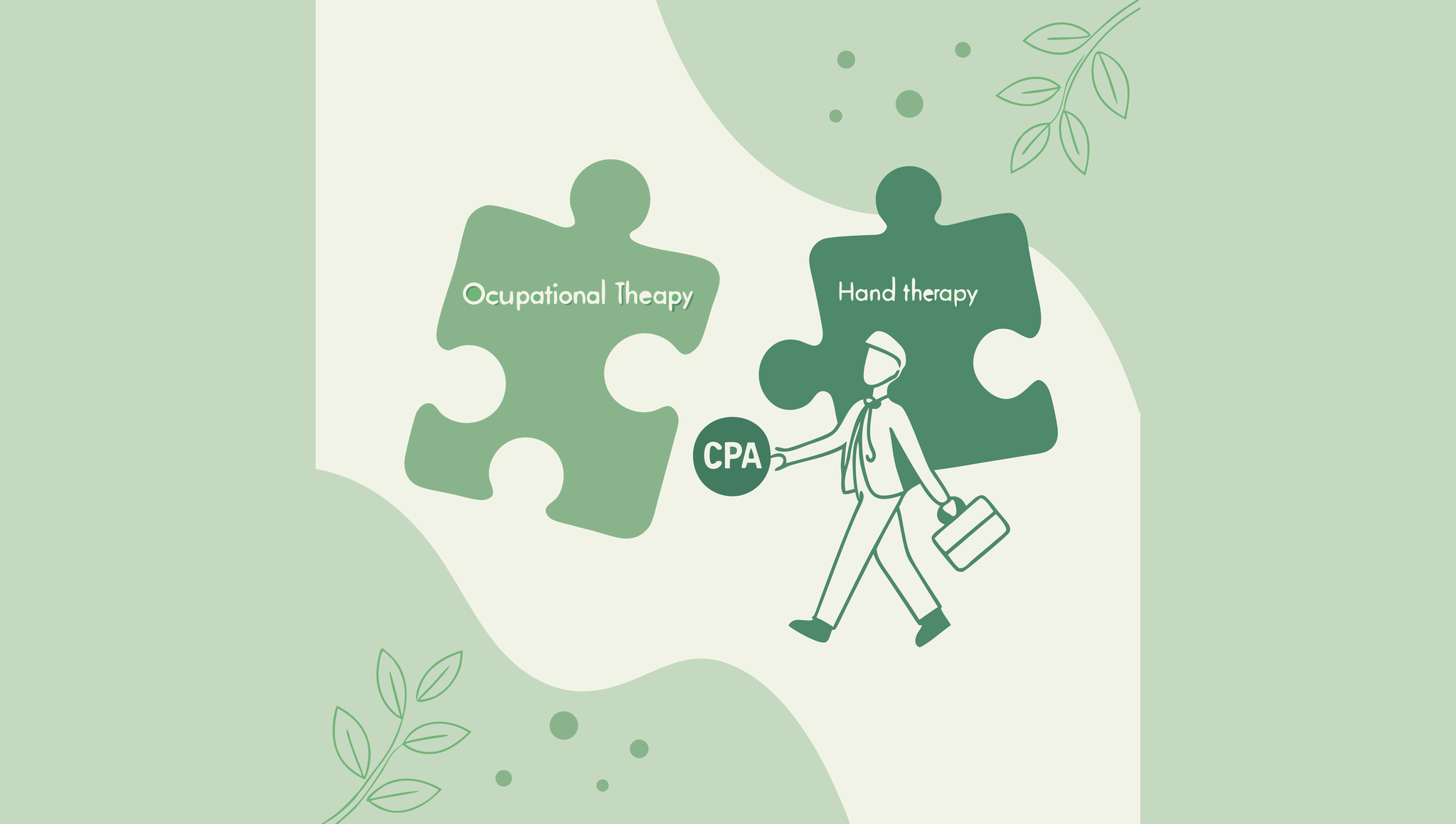 Illustration of puzzle pieces representing Occupational Therapy and Hand Therapy connecting through CPA expertise - SovDoc healthcare M&A advisory for medical practice mergers in therapy specialties
