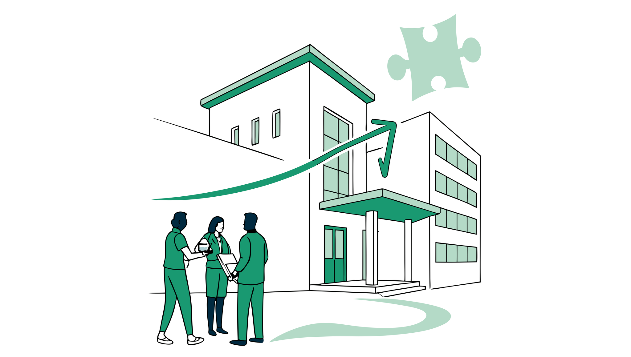 SovDoc illustration of skilled nursing facility M&A advisory services, showing financial growth potential in SNF practice acquisitions and mergers with strategic partnership elements