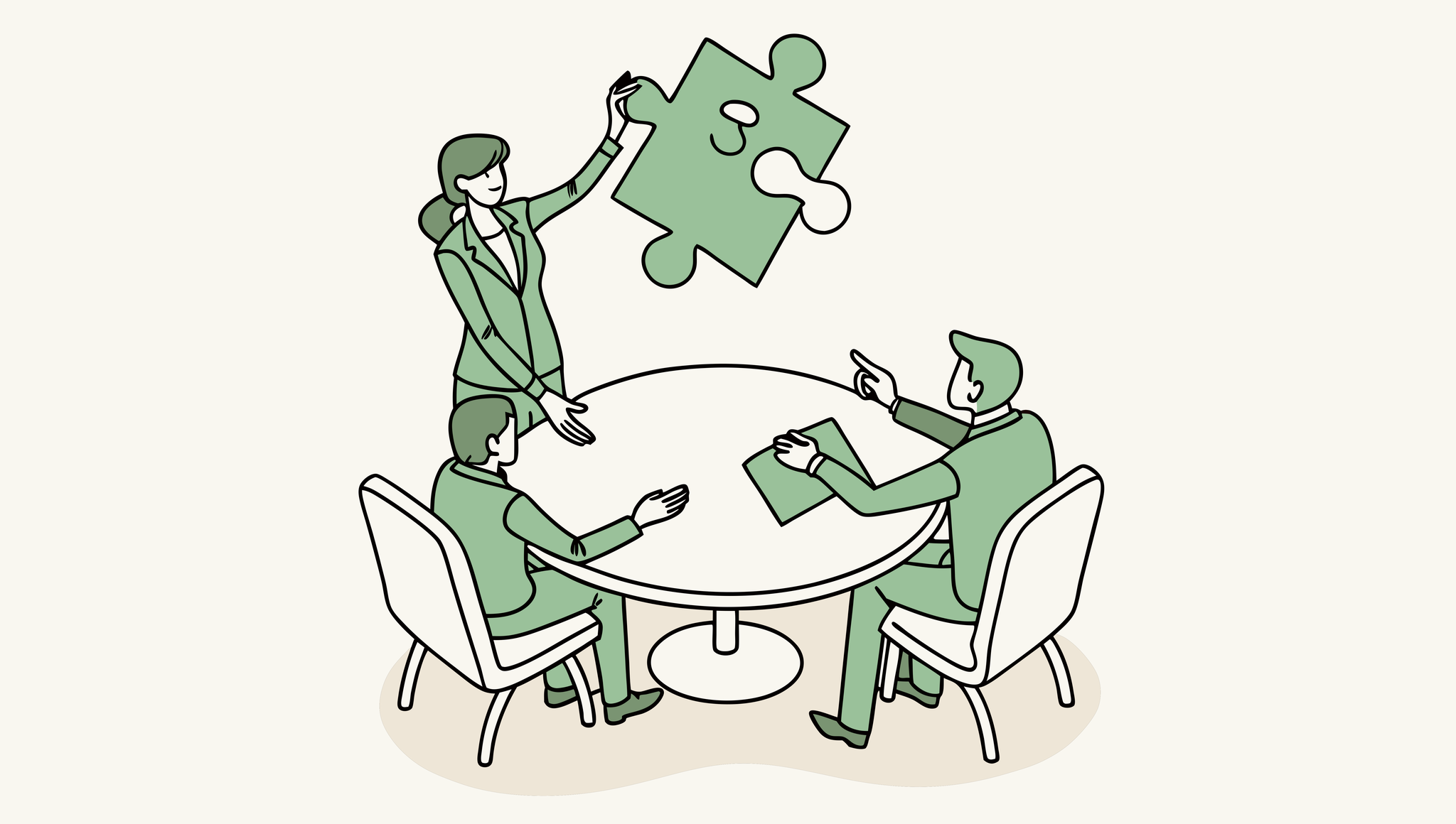 Healthcare consultants collaborating at a conference table with corporate and medical symbols, representing SovDoc's expertise in Interventional Pain practice mergers and acquisitions advisory services.