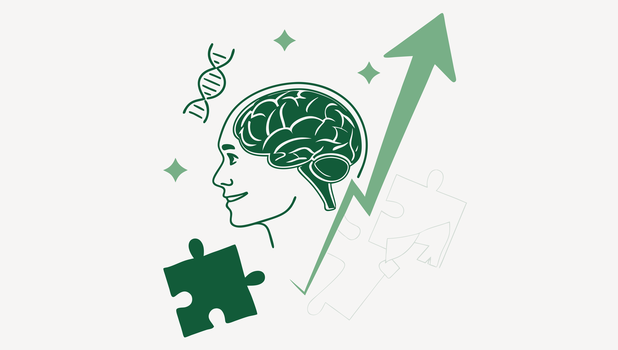 Stylized green brain with puzzle pieces illustration representing healthcare M&A consultations for neurological rehabilitation practices - SovDoc healthcare merger and acquisition advisory services for medical practice integration
