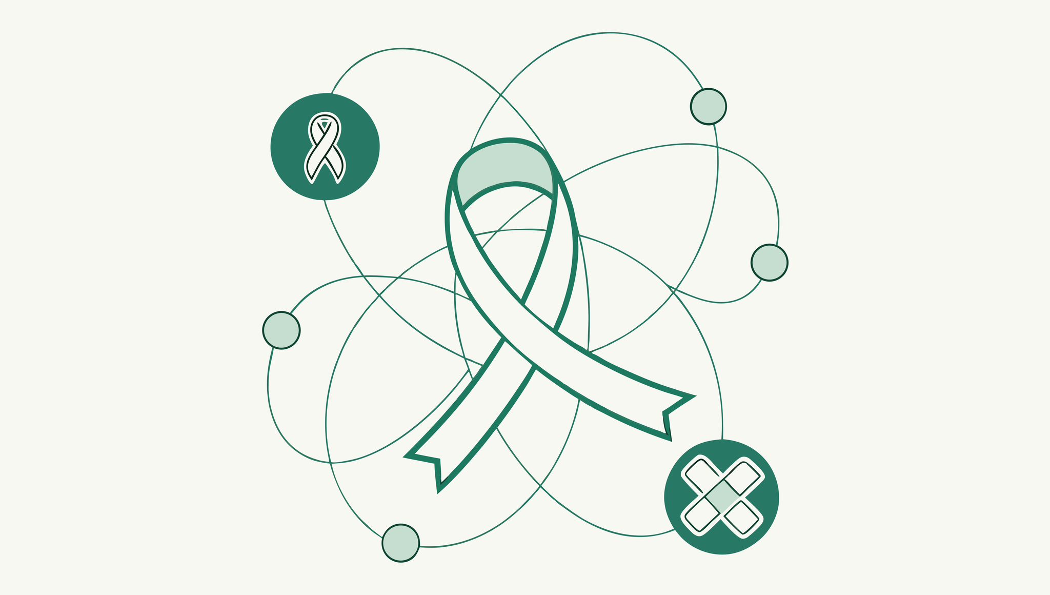 Minimalist illustration representing oncology practice acquisitions and mergers - shows interconnected healthcare entities with a central DNA-like ribbon, symbolizing SovDoc's strategic approach to oncology M&A transactions in healthcare consulting.