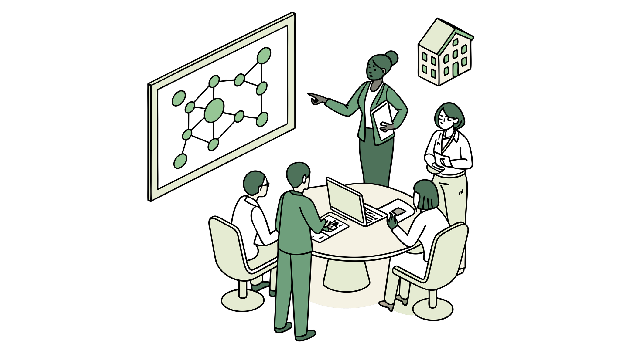 SovDoc healthcare consultants collaborating on primary care practice mergers and acquisitions strategy, analyzing network integration and facility planning for medical group consolidation.
