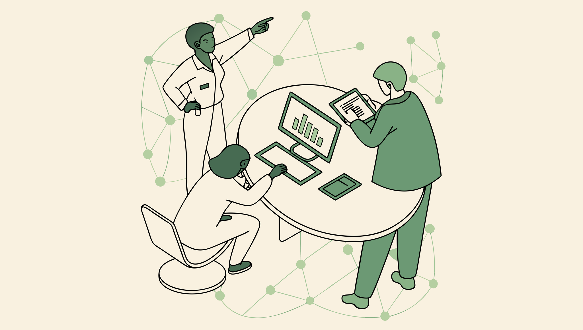 SovDoc healthcare M&A advisors collaborating on clinic-based ABA therapy practice integration data, analyzing EHR systems and financial performance during a medical practice merger consultation.