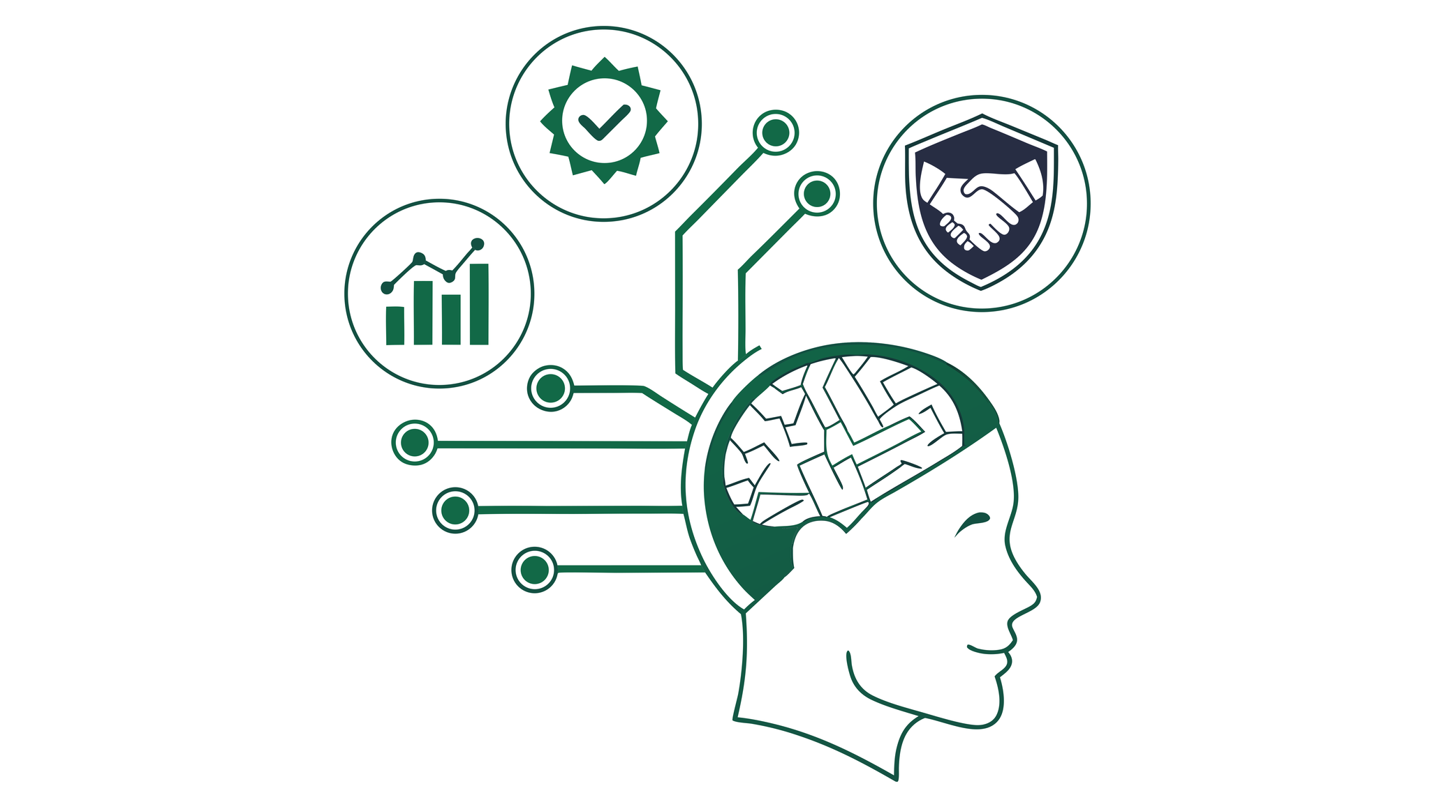 Brain illustration with interconnected pathways linking to merger, technology, compliance, and healthcare icons - representing SovDoc's specialized advisory services for Memory Care IT/EHR integration during healthcare practice mergers and acquisitions.