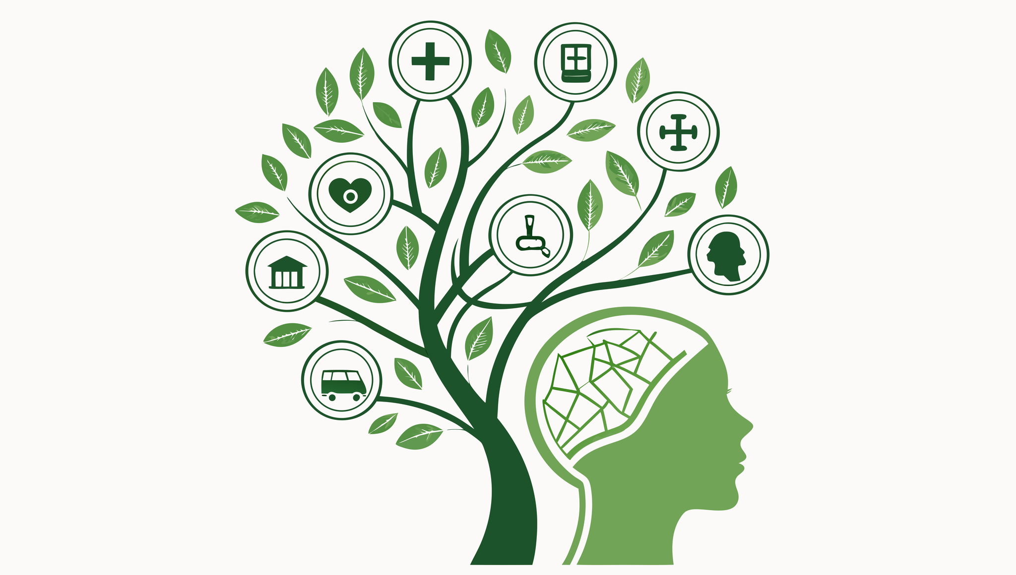 Stylized abstract illustration of interconnected healthcare systems forming a green data tree that branches to various medical facilities, with a healthcare professional silhouette above—representing SovDoc's expertise in oncology practice mergers, EHR integration, and IT infrastructure unification during healthcare M&A transitions.