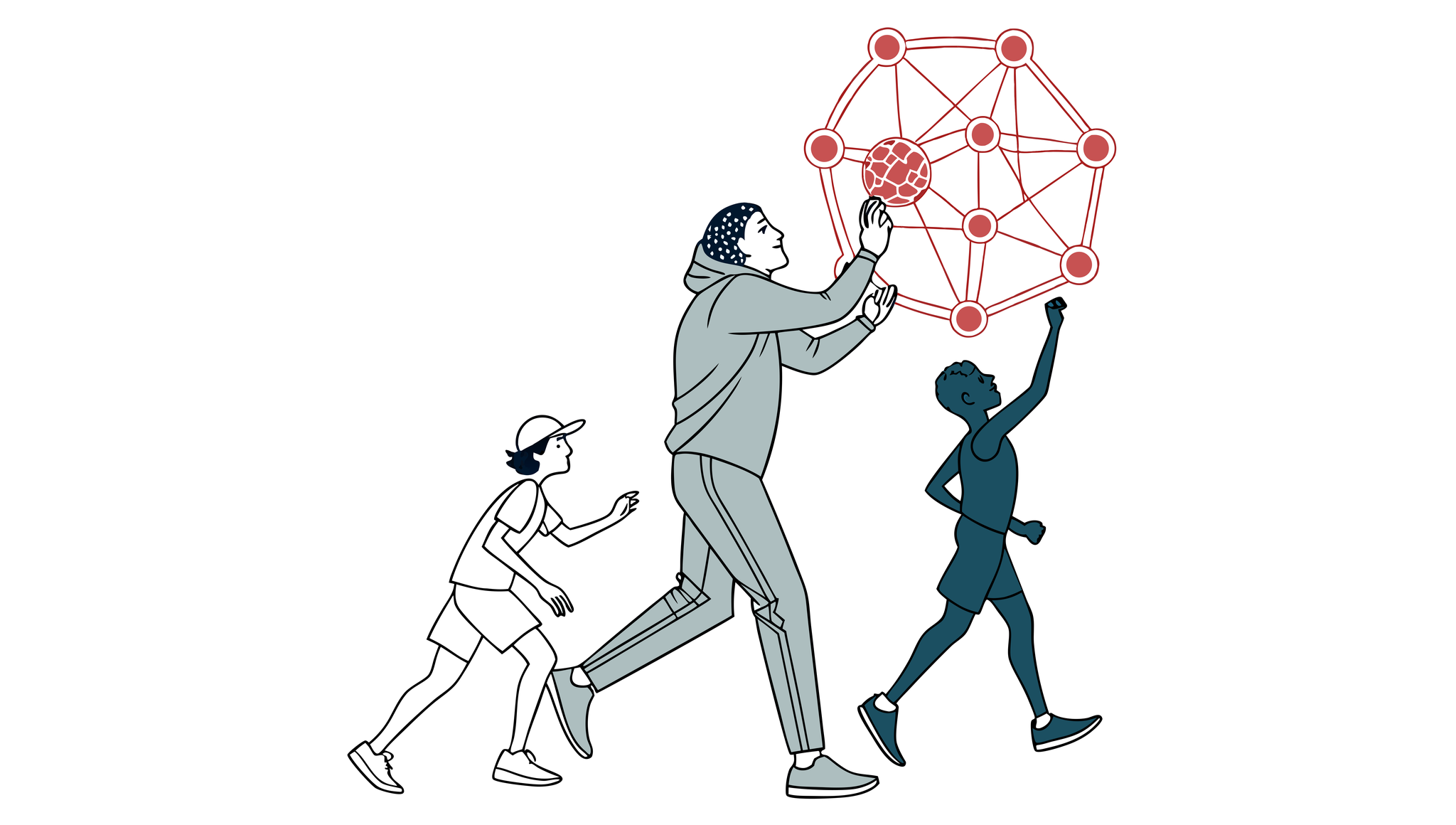 Stylized illustration showing healthcare IT/EHR specialists merging with performance therapy professionals - representing SovDocs' advisory services for sports medicine practice mergers and acquisitions, emphasizing data integration and workflow optimization.