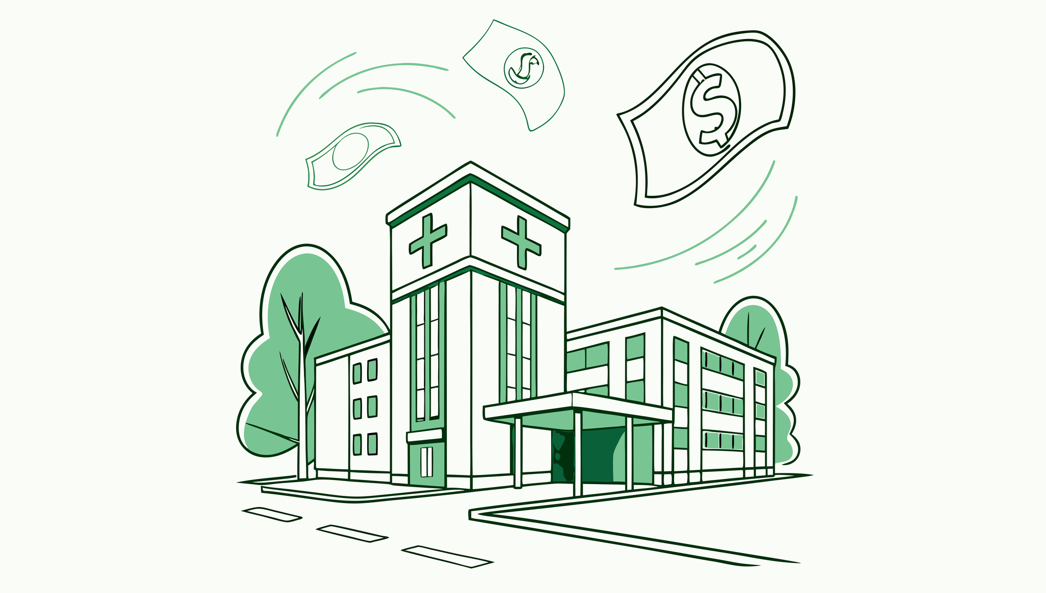 Stylized illustration depicting lenders and financial institutions supporting urgent care clinic mergers and acquisitions - SovDoc healthcare M&A advisor roundup for urgent care practice financing