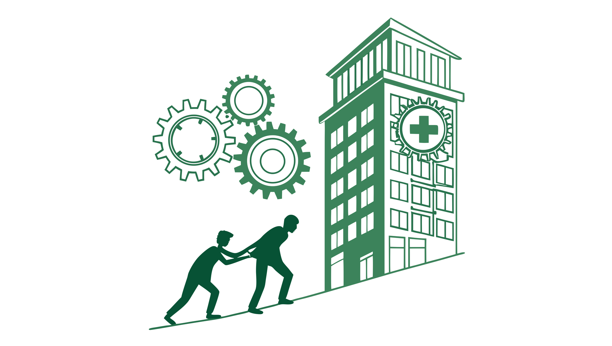 Illustration showing the seamless merger of two interventional pain practices with interlocked gears symbolizing SovDOC's expertise in healthcare M&A and practice consolidation advisory services.