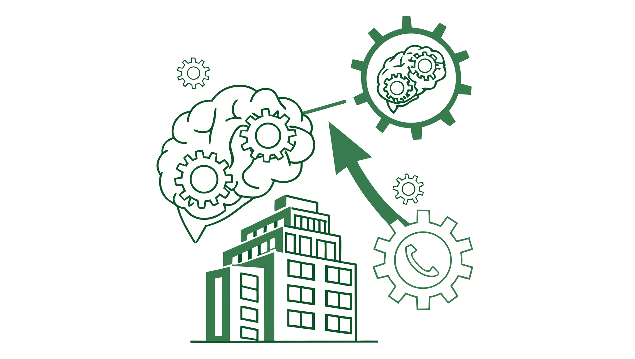 Abstract illustration of interconnected brain and building structures with an upward arrow, representing SovDoc's expertise in neurological rehabilitation M&A and medical practice broker services.