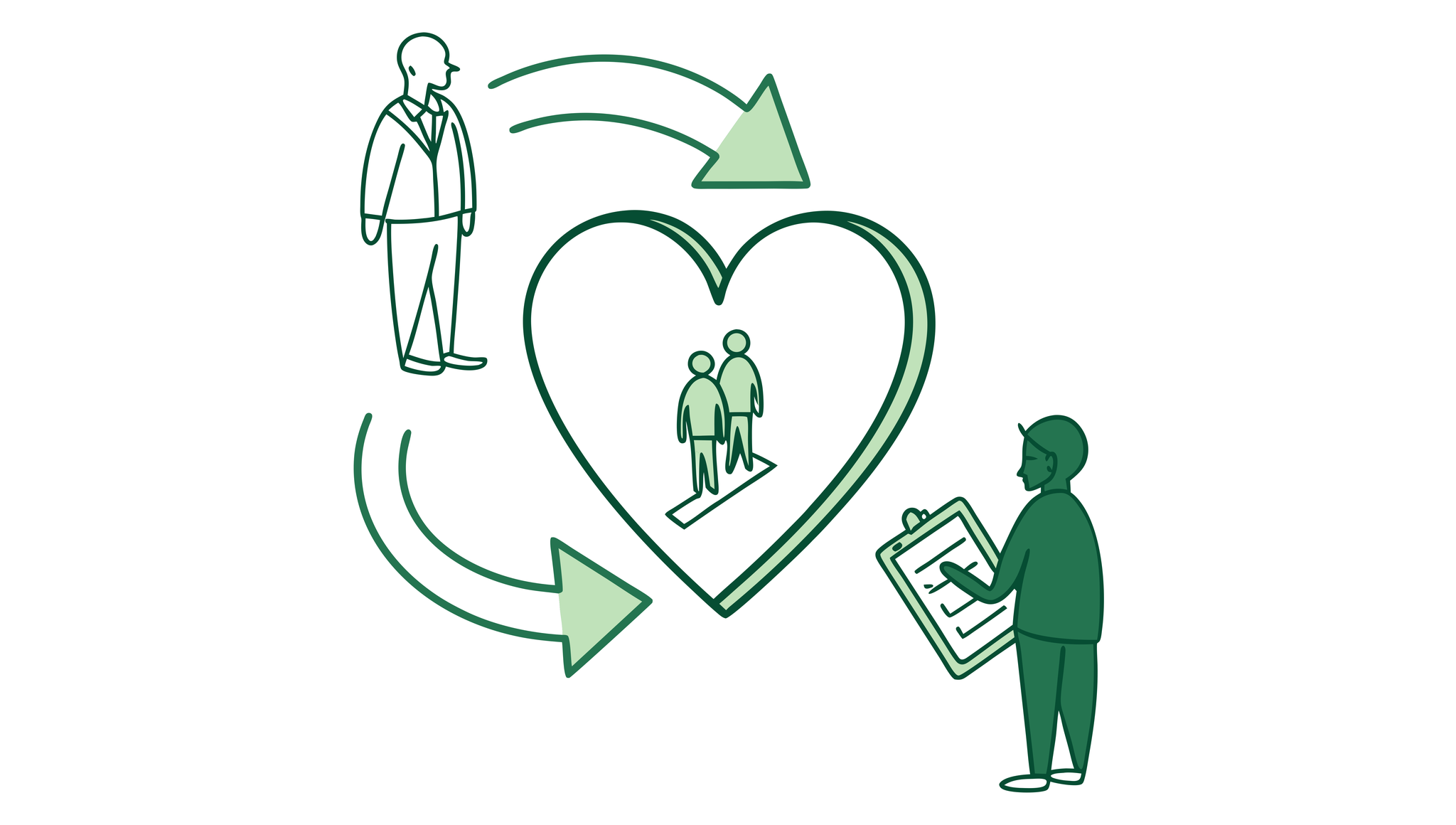 SovDoc healthcare M&A illustration showing cardiology practice valuation consultants advising on merger process with stylized heart icon and acquisition arrows - representing cardiology practice valuation services in healthcare M&A.