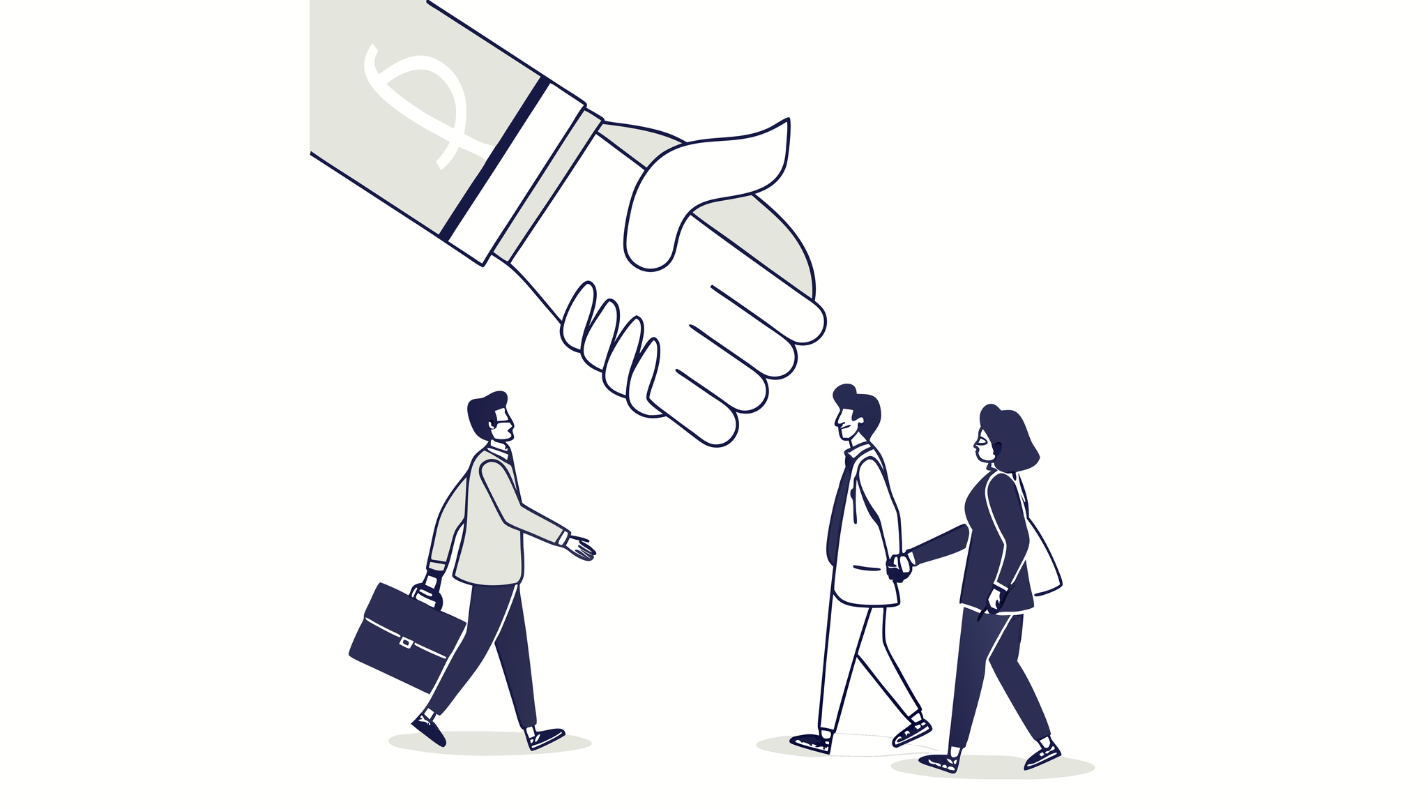 Stylized handshake between medical and business entities surrounded by advisor figures in green, symbolizing SovDoc's valuation consulting services for orthopedic and post-surgical rehabilitation practice mergers and acquisitions.